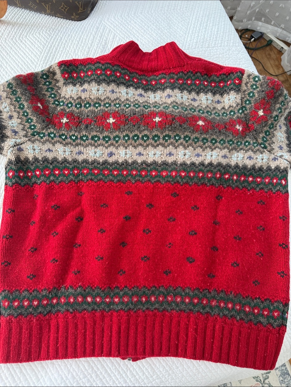 Lauren Ralph Lauren Red Fair Isle Zip Cardigan Sweater - Picture 7 of 7